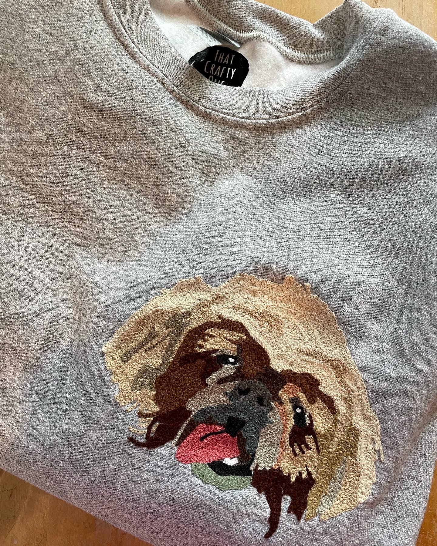 Handmade Handcranked Chainstitch Embroidered Custom Pet Portrait Sweatshirt