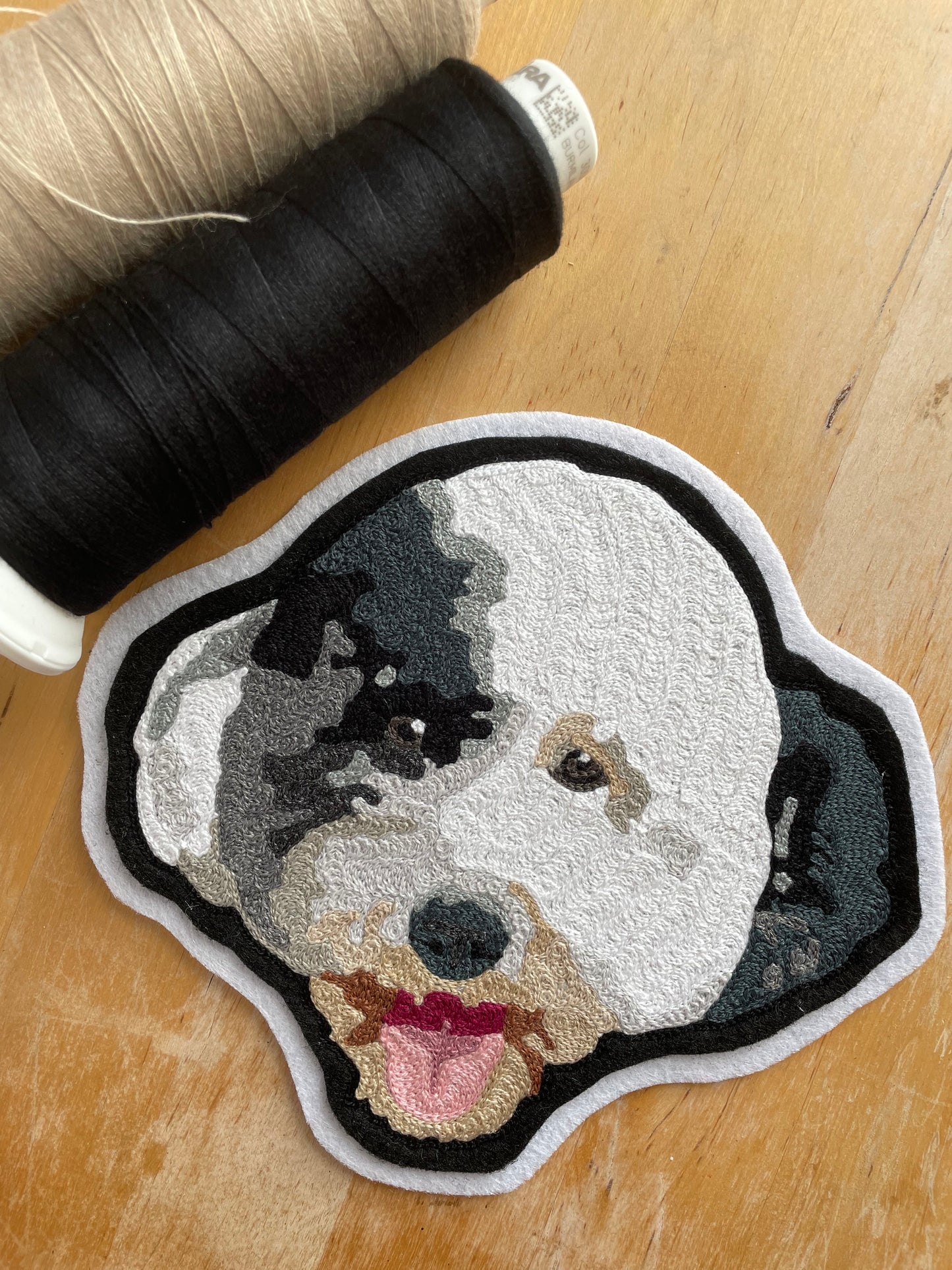 Handmade Handcranked Chainstitch Embroidered Custom Pet Portrait Patch - LARGE