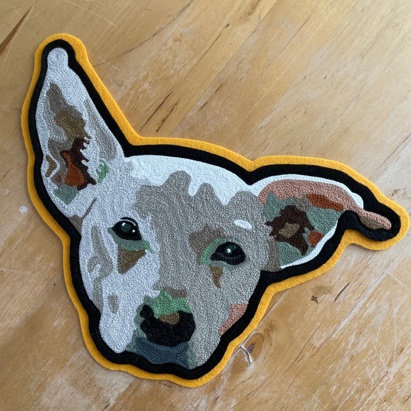 Handmade Handcranked Chainstitch Embroidered Custom Pet Portrait Patch - LARGE