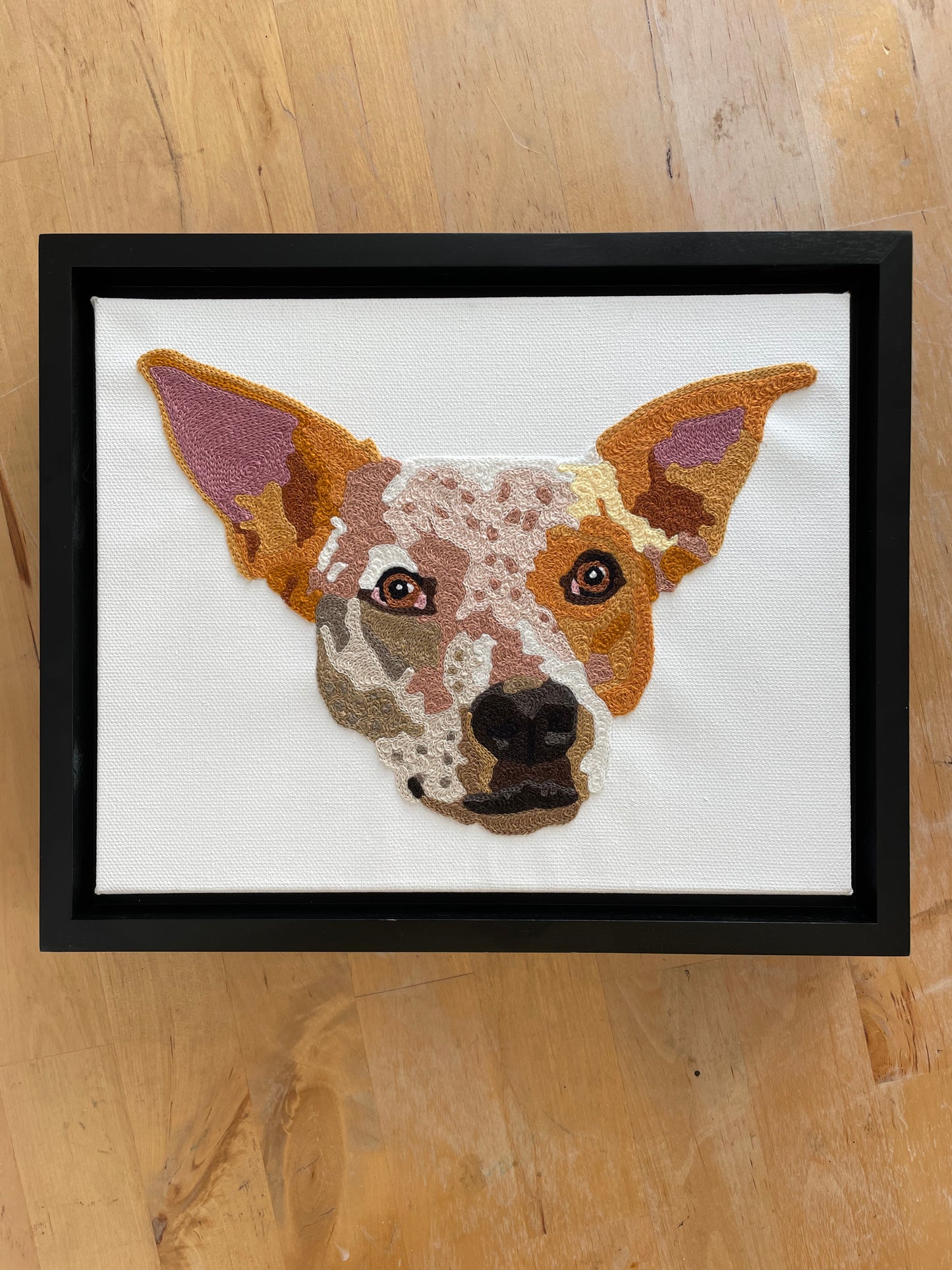 Handmade Handcranked Custom Chainstitch Embroidered Framed Pet Portrait