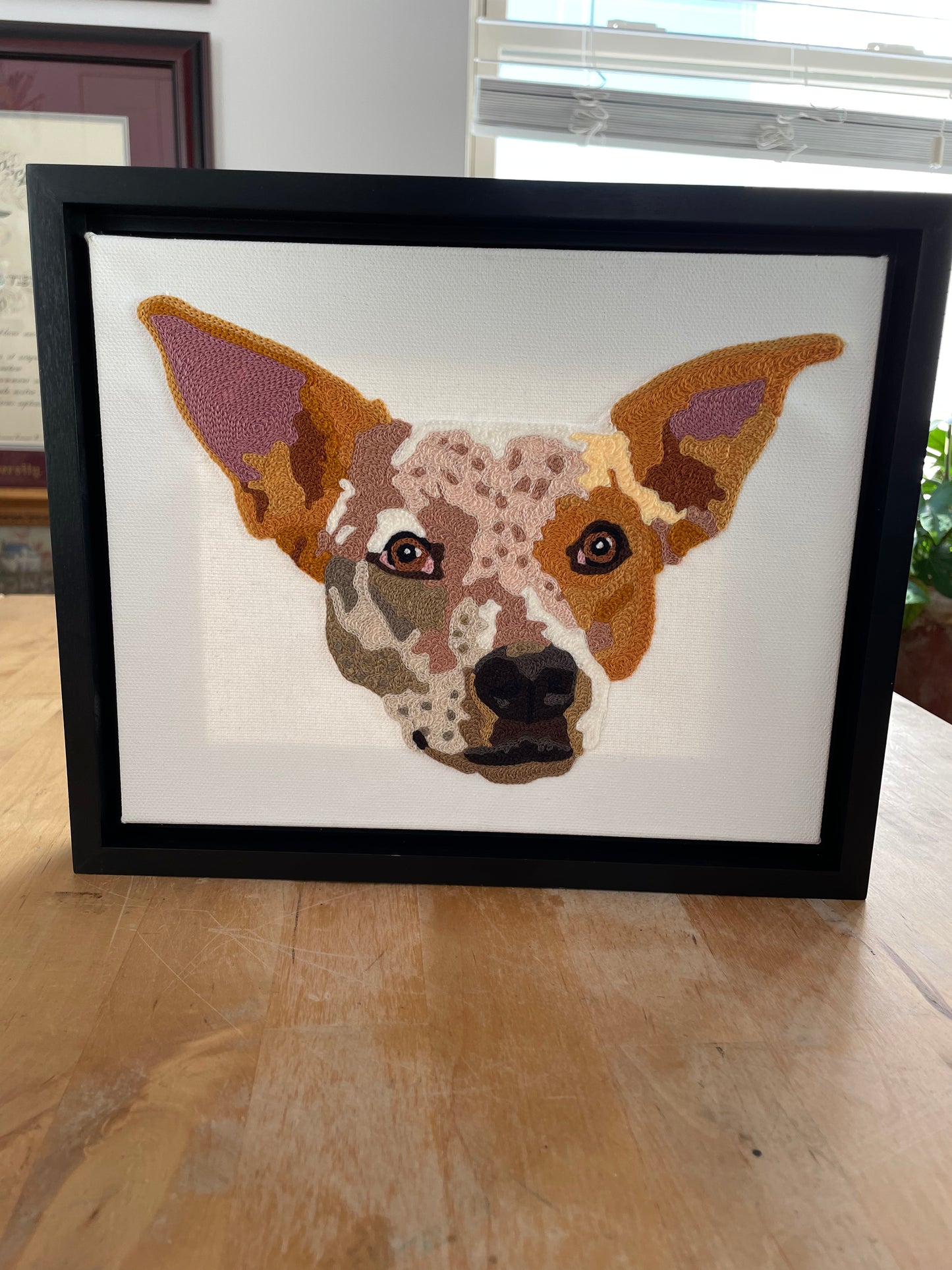 Handmade Handcranked Custom Chainstitch Embroidered Framed Pet Portrait