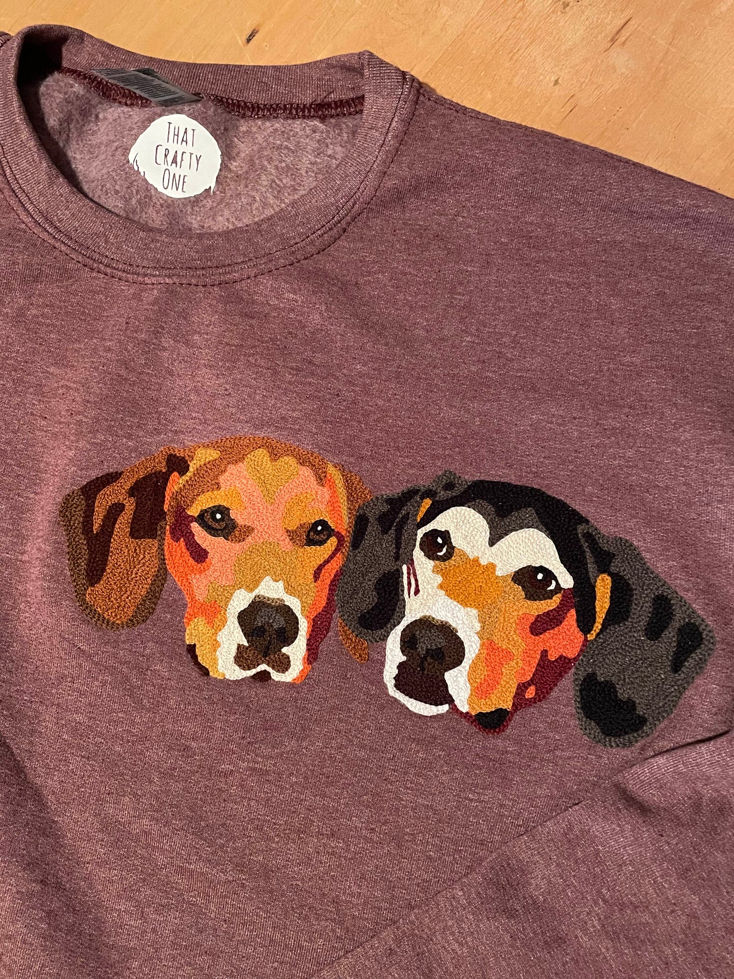 Handmade Handcranked Chainstitch Embroidered Custom Pet Portrait Sweatshirt - Two Pets