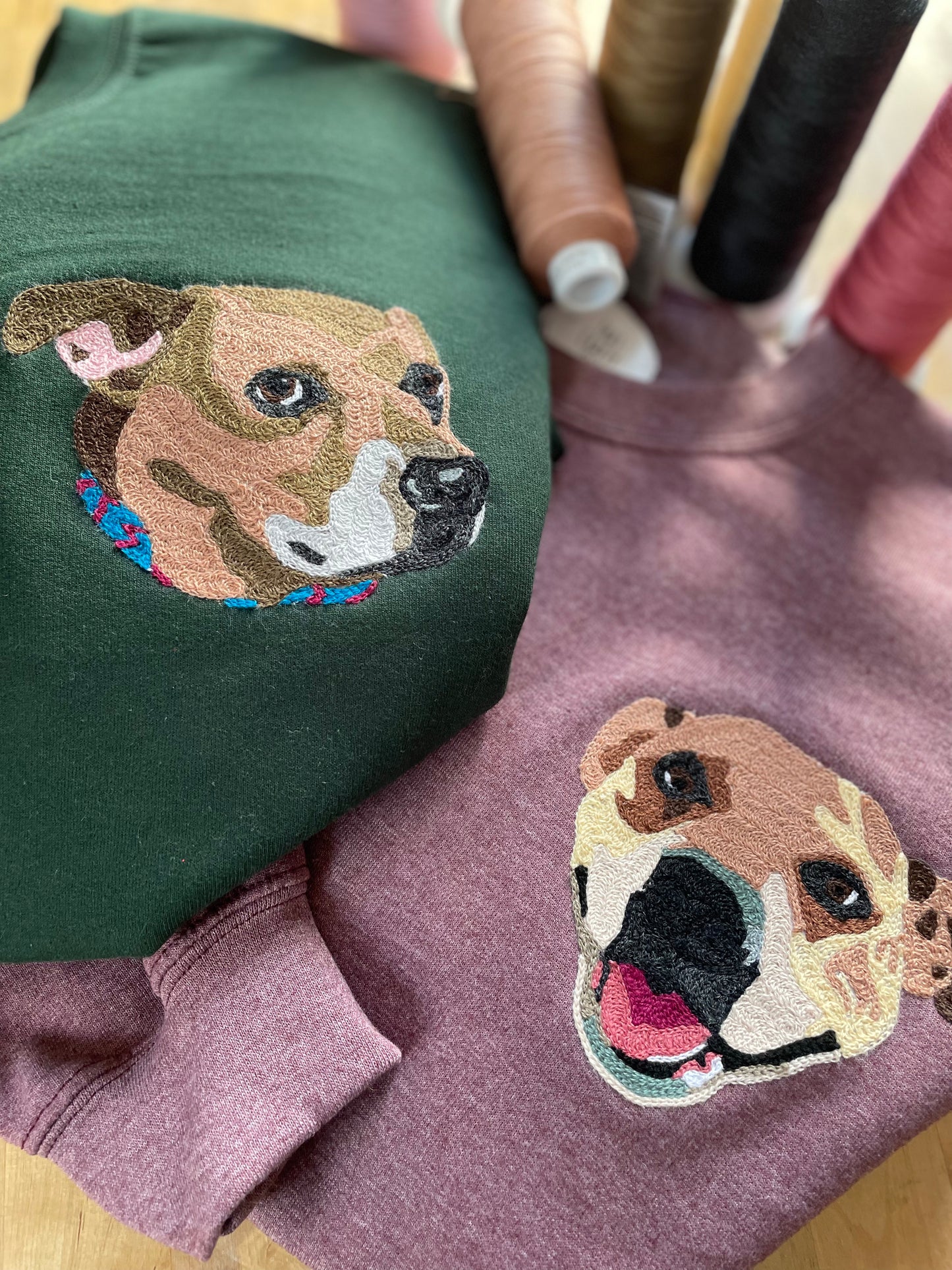 Handmade Handcranked Chainstitch Embroidered Custom Pet Portrait Sweatshirt